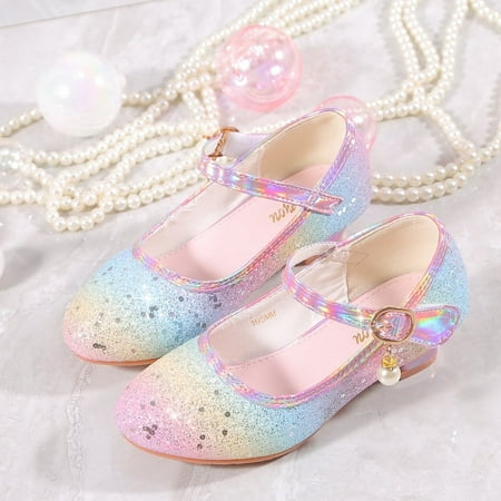 

SHYYY Cute Shiny Sequin High Heel Shoes For Girls Lightweight Non-slip Dress Shoes For Performance Party