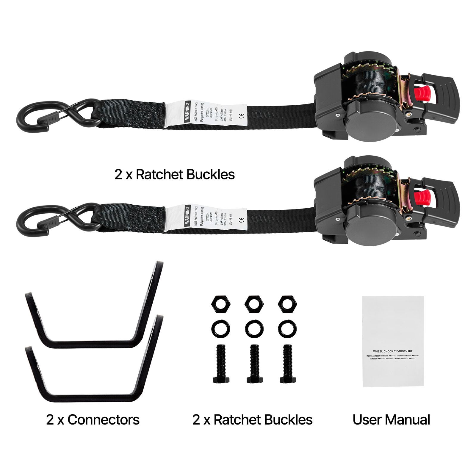 Car Tie Down Kit with 2 Straps, 550 lbs Capacity, Ratchet Tensioner, S-Hooks, for Trailer Boat Snowmobile Transport