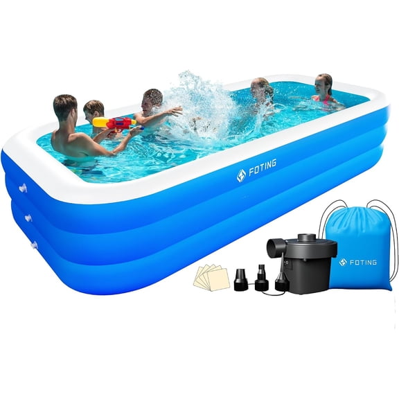 FOTING Inflatable Pool for Adults and Kids 120" X 72" X 22" with Pump & Carrying Bag, Full-Sized Blow Up Pool Oversized Thickened Family Large Swimming Pool for Backyard Garden Outdoor Summer