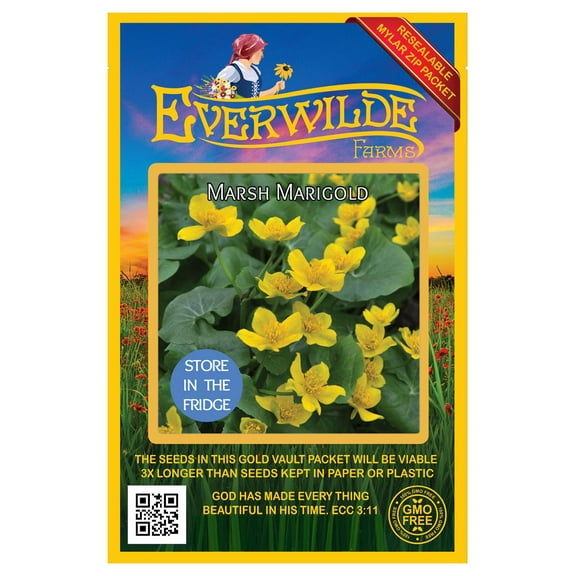 Everwilde Farms 100 Marsh Marigold Native Wildflower Flower Seeds, Resealable Mylar Packaging