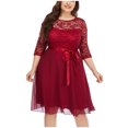thumbnail image 4 of Wedding Guest Dresses for Women Elegant Floral Lace Crewneck 3/4 Sleeves Gown Dress Formal Knee Length A Line Dress, 4 of 7