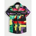 thumbnail image 3 of Camisa hawaiana con patrón irregular para hombre, empalme colorido, estampado 3D, mangas cortas, informal, para vacaciones, con solapa, camisas hawaianas, 3 of 5