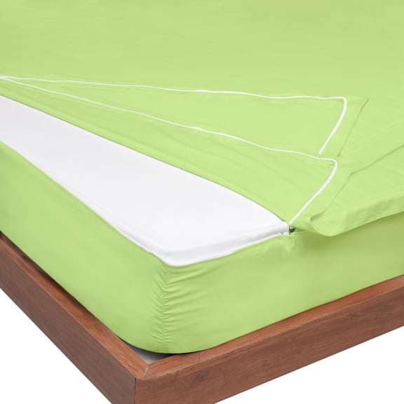 Zip-On Fitted Sheet Set - Designed for Mattresses with Up to 12" Inch Deep Pockets - Includes 1 Fitted Sheet Base and 2 Zip-On Sheets Queen Size - 600 TC - Sage Color
