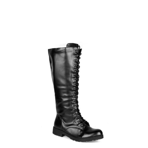 Shoelala Lace-Up Women's Combat Boots in Black - Walmart.com