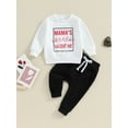 thumbnail image 2 of Bslissey Toddler Baby Boys Valentine's Day Pants Set Long Sleeve Letter Print Pullover Tops + Black Jogger Pants 3M 6M 12M 18M 24M 3T Infant 2Pcs Tracksuit Outfits, 2 of 8