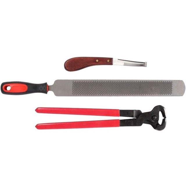 AVEKI Outils de Maréchal-Ferrant Cheval Sabot Coupe Kit, Professionnel Rasp Sabot Coupeur & Métal Cisaille Sabot Pinces pour les Chevaux Miniatures Ânes Poignée Outils de Couteau pour les Grands et Moyens Animaux A0513