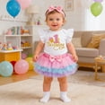 thumbnail image 2 of HAYIMI Baby Girl 1st Birthday Outfit Sets, Ruffle Sleeve My 1st Birthday Romper Gradient Tulle Tutu Skirt and Big Bow Headband Party Classic Clothes Sets, 2 of 6