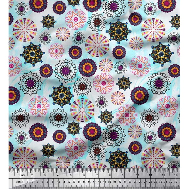 Soimoi Modal Satin Fabric Mandala Kaleidoscope Print Fabric by Yard 42 Inch Wide