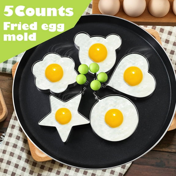 5 Counts Set Fried Egg Rings Molds Non Stick for Griddle Pan, Egg Shaper Pancake Maker with Handle, Stainless Steel Egg Form for Frying Cooking