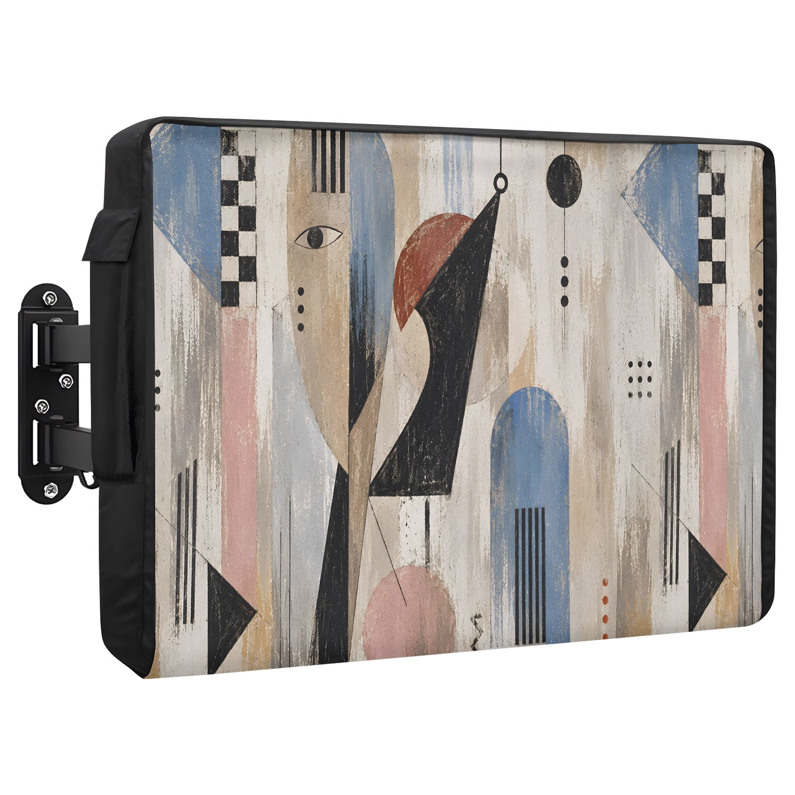 Abstract Portrait Profile Waterproof Outdoor TV Cover Vintage Blue Tan Black Motif Blocks Outside Weatherproof TV Enclosures for 30 to 32 Inch LCD Television Shield Flat Screen Protectors