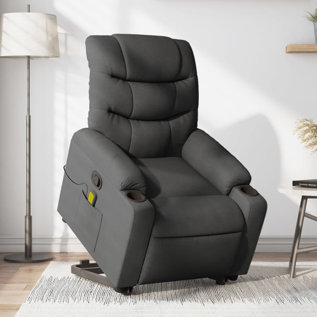 VIDAXL Stand Up Massage Recliner Chair Dark Grey Fabric