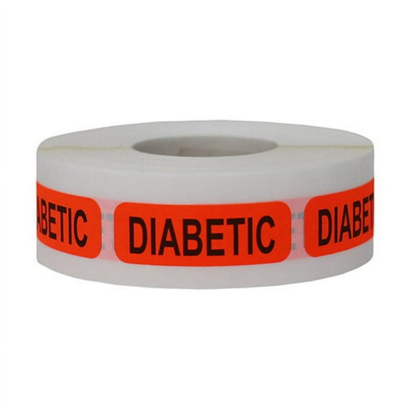 Red Diabetic Pharmacy Medical Warning Stickers | 0.5 x 1.5" inch - 500 Pack | InStockLabels.com