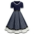 thumbnail image 2 of Ruyang Women Casual Dress Polka Dot Short Sleeve 1950s Housewife Evening Party Prom Dress Summer Dresses Cocktail Evening Maxi Dress, 2 of 7