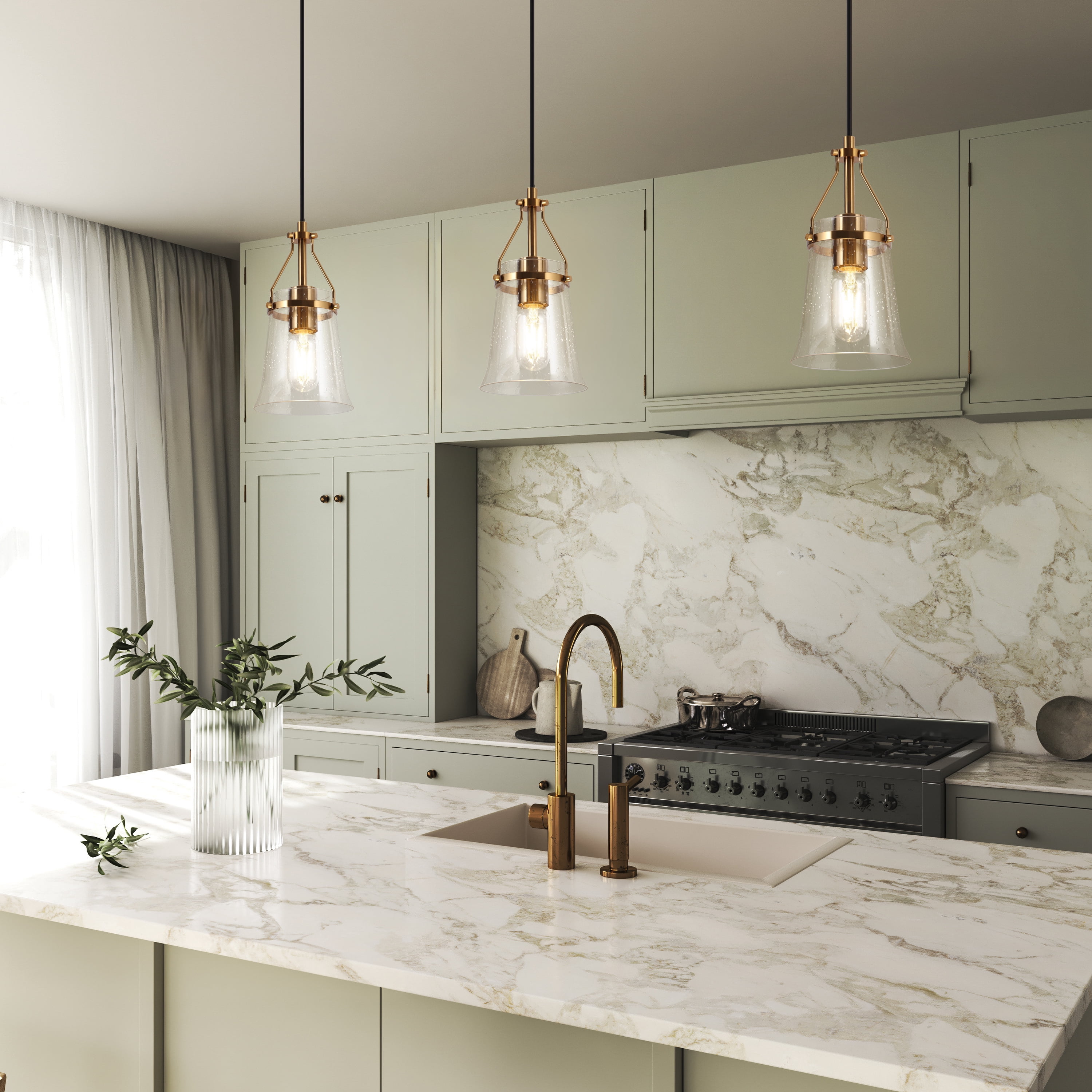 LNC Gold & Clear Glass Mini Pendant Light, Bell , Adjustable Height - Kitchen & Hallway
