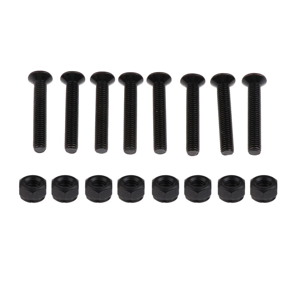 1 Pair 8mm Risers Shock Pads and 8 Pairs Bolts Screw Nut for Longboard Black 