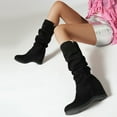 thumbnail image 4 of Mepaouo Knee High Boots for Women Slouchy Suede Hidden Wedges Wide Mid Calf Winter Long Boots(Black,6.5), 4 of 8
