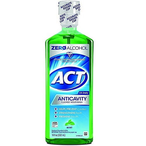 "ACT Anticavity Fluoride Mouthwash, Mint, Alcohol Free, 18-Ounce Bottle (Pack of 3)"