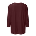 thumbnail image 6 of WTOBBY Women's Fashion Basic V-Neck T-Shirt with Printed Pattern, 3/4 Sleeve, and Button Detail, Ideal for Weekend Wear, Spring Fall Season, Casual Occasions, and Everyday Comfort,Wine L, 6 of 6