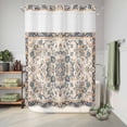 thumbnail image 6 of No Hook Shower Curtain, Boho Blue Shower Curtains for Bathroom with See Through Top Window, Southwestern Ethnic Vintage Mexican Flowers Waterproof & Washable Bath Curtain Extra Long 72"x96", 6 of 9