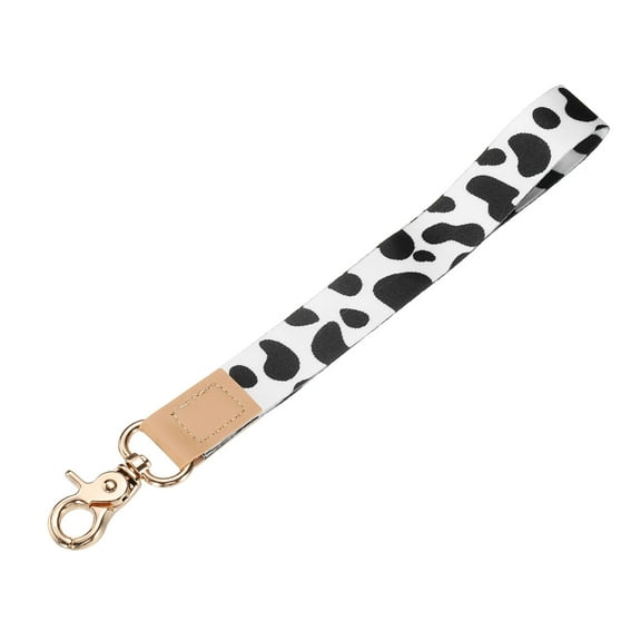 Uxcell Wrist Lanyard Keychain 6.3 inch Braided Wristlet Strap with Gold Clasp Key Holders Lanyard Cow Print