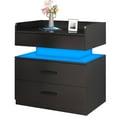 thumbnail image 2 of iRerts Side Table with Charging Station, Wood Nightstand with Drawers and LED Lights, Bedside Table with Plug Outlets, 2 USB Ports, Modern End Side Table for Bedroom Living Room Office, Black, 2 of 10
