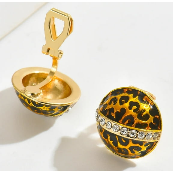 Clip on 1/2" small gold and black animal print round earrings