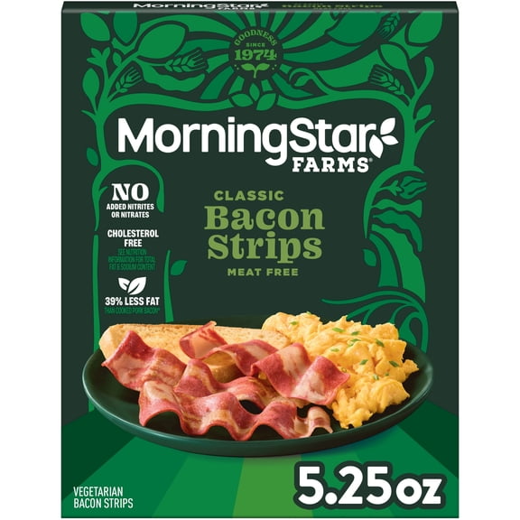 MorningStar Farms Veggie Breakfast Classic Meat Free Bacon Strips, Vegetarian, 5.25 oz Box