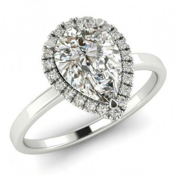 HeartsAndYou 1.5ct Pear Cut Moissanite Halo Womens Engagement Ring for Women 18k White Gold Over Silver
