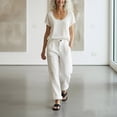 thumbnail image 6 of YOIAVAIOY 2 piece Y2k Sets for women Solid Vest and Long Baggy Pants Casual Summer Tops Satin Blouses Dressy Casual Loose Short Sleeve Shirts 2026 Work Business Outfits Beige S, 6 of 8