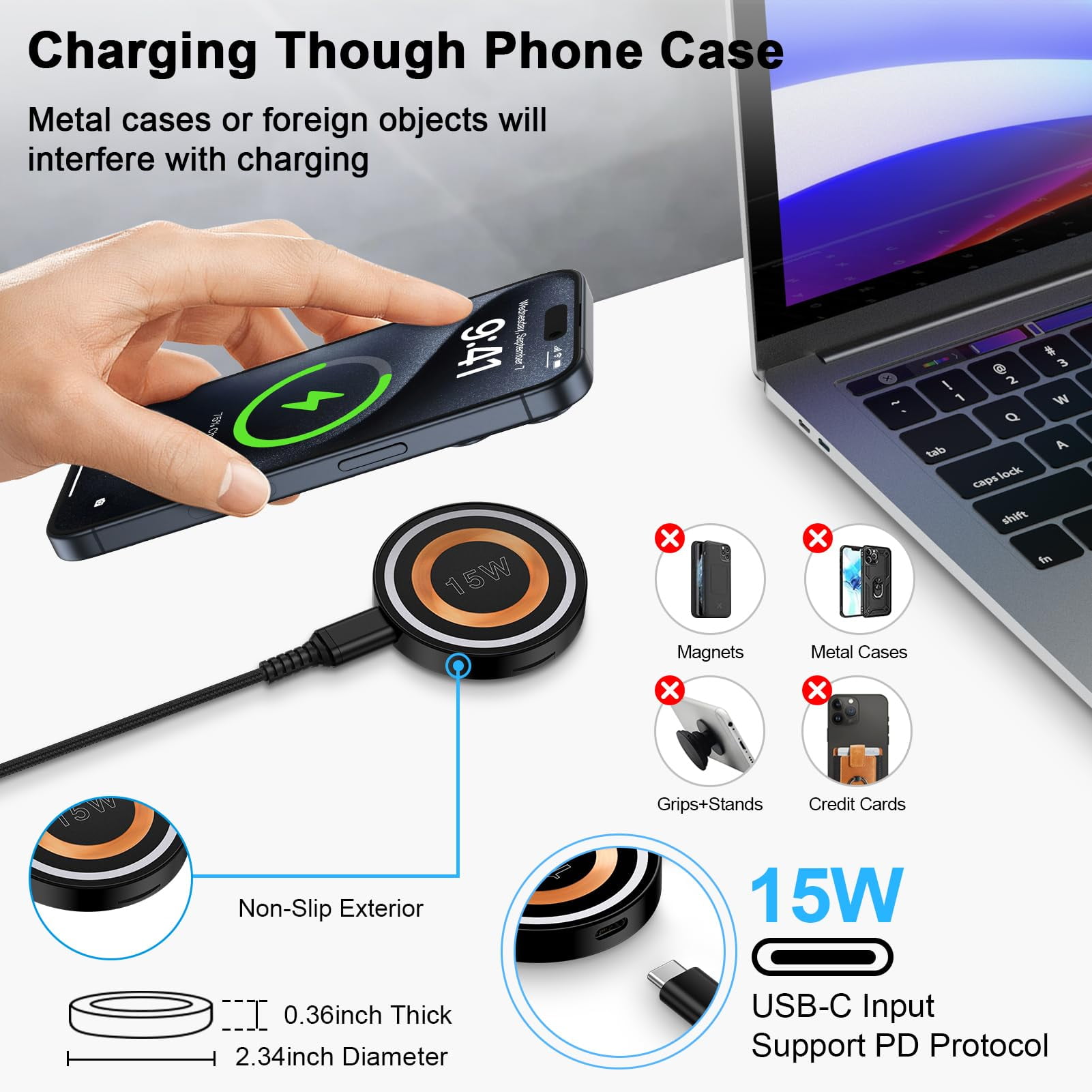 ABCPOW 2Pack Wireless Charger Stand,15W Magnetic Fast Charger Pad Mat MagSafe Wireless Charging Station Android Wireless Charger Holder Dock Compatible for iPhone 17 16 15 Samsung Galaxy S25 S24 S23
