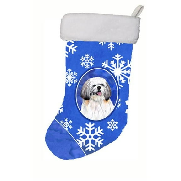 11 x 18 in. Shih Tzu Winter Snowflakes Christmas Stocking