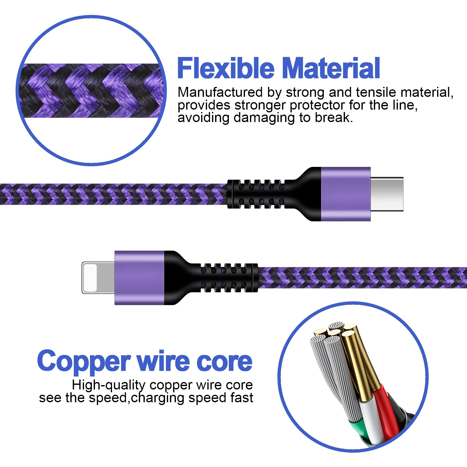 Ailkin USB-C iPhone Charger 20W, 10ft Cable, Purple photo 2