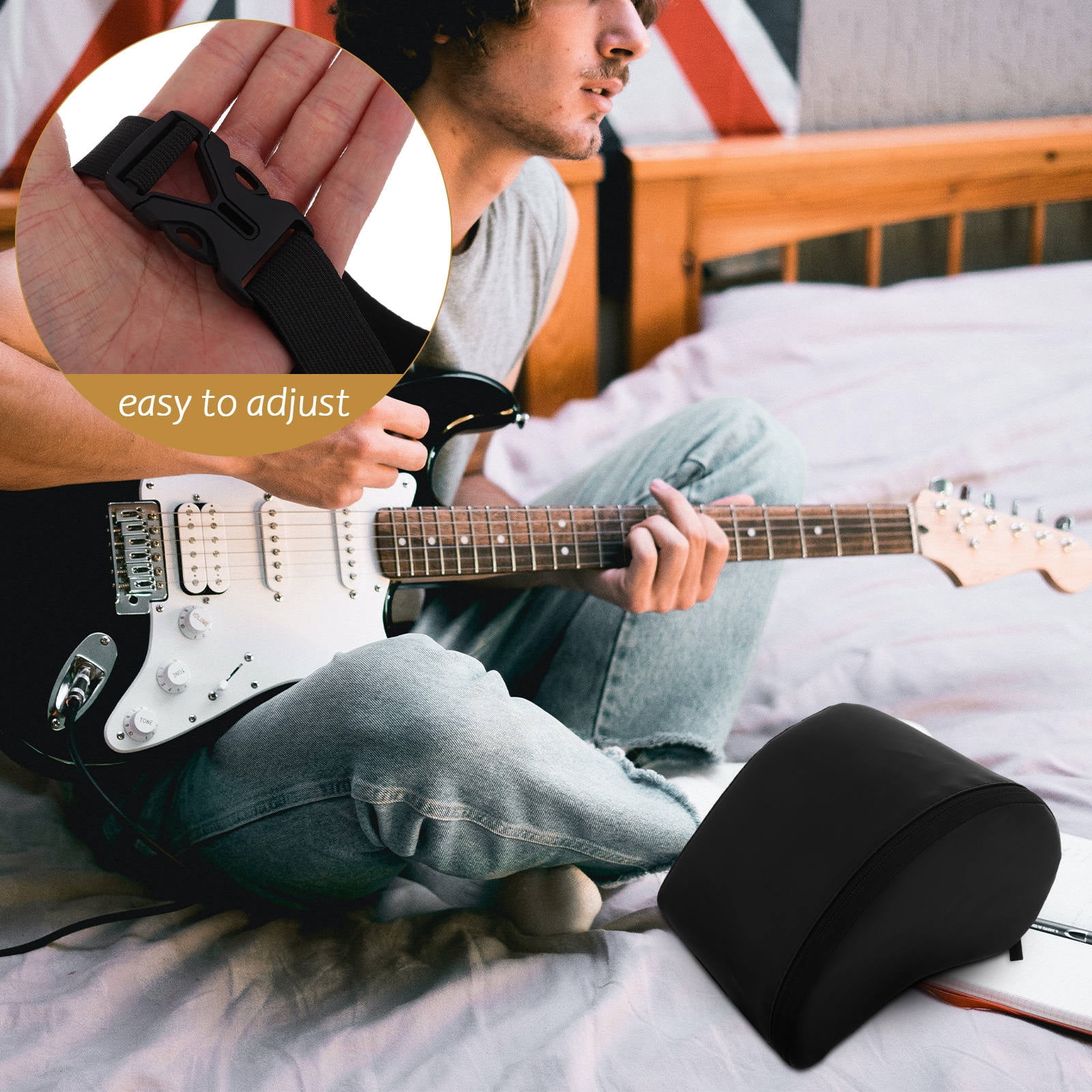 SKISUNO Guitar Support Pad with Adjustable Strap Soft Cushion for Acoustic and Electric Guitars