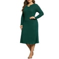thumbnail image 4 of Agnes Orinda Plus Size Sweater Dress for Women Lightweight Long Sleeve Knit Pullover Midi Dresses 1X Green, 4 of 6