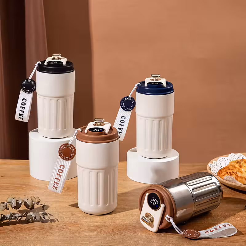 thumbnail image 3 of Tazas de café de 410 ML con tapas y pajitas a prueba de fugas, de acero inoxidable, fáciles de llevar, adecuadas para viajes de verano y uso diario 0,41 litros de moda de tazas de café, 3 of 7