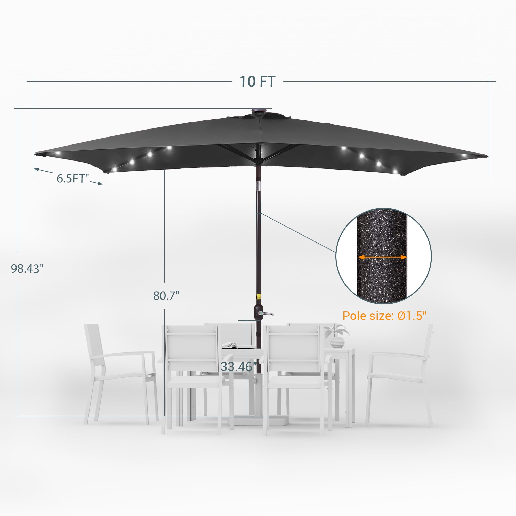 ACEGOSES 10 x 6.5ft LED Rectangle Outdoor Patio Deck Market Outside Table Umbrellas with Non-Fading Polyester canopy,Black