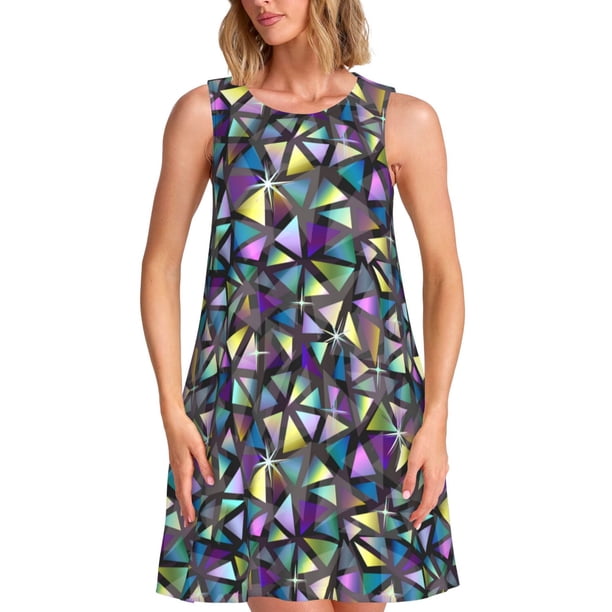 Disketp Purple-Gold Triangles para Vestido sin Mangas para Mujeres, Vestidos de Verano para Mujeres, Casual y Holgado para la Playa