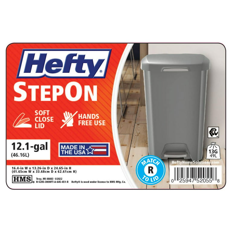 Hefty 12.1 gal. Step On Plastic Trash Can, Gray This Hefty StepOn