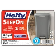 Hefty Kitchen Trash Can, 12.1 Gallon Plastic Step Garbage Bin with Soft Close Foot Pedal Lid, Gray