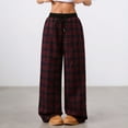 thumbnail image 2 of Bibifish Women's Pants Plaid Wide Leg Pants Elastic Waistband Flowy Fabric Stretchy Loose Fit Daily Wear Pants With Side Pockets, 2 of 8