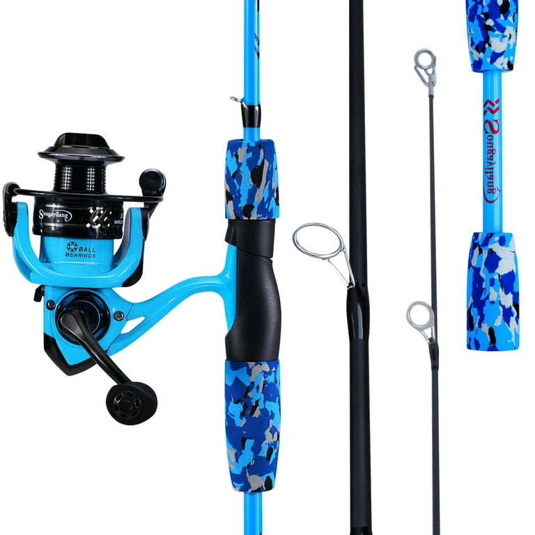 Sougayilang 3 Piece Fishing Rod and Reel Combo Carbon Spinning Pole  Lightweight Spinning Reels