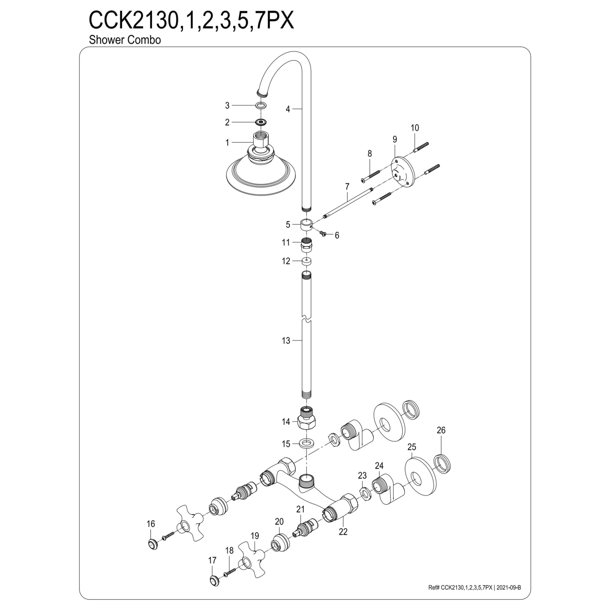 Kingston Brass CCK2131PX Vintage Wall Mount Shower Combo in Polished Chrome