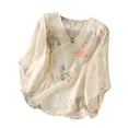thumbnail image 3 of Jsaierl Womens 3/4 Length Sleeve Cotton Linen Tops Casual V Neck Shirts Dressy Print Petite Embroidery Blouses Going Out Vacation Tunic Top M-2XL, 3 of 4