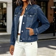 thumbnail image 5 of Jackets for Women Solid Color Long Sleeve Denim Jacket with Collar Button Front Multi-Pockets Casual Trucker Coat, 5 of 8