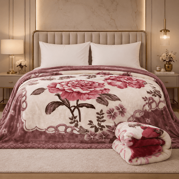 SHUBOZY Heavyweight King Size Blanket, 85 x 95 in, 12 lb 2-Ply Reversible Silky Velvet Plush Fleece Warm Winter Bed Blanket, Lavender/Cream