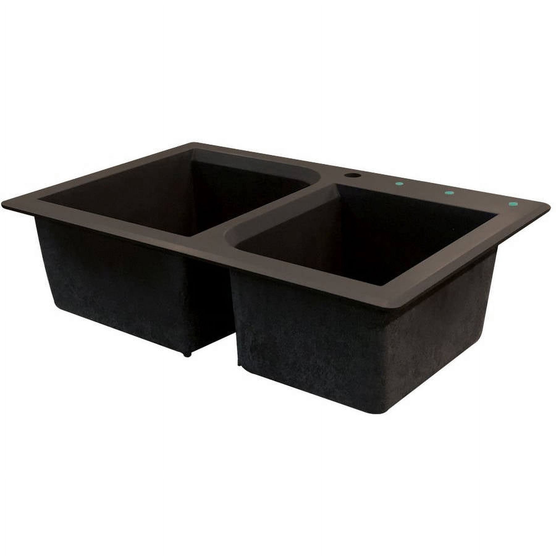 Transolid Radius 33in x 22in silQ Granite Drop-in Double Bowl Kitchen Sink with 3 ABD Faucet Holes, In Espresso