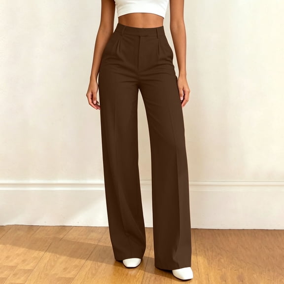 Ynynloco Women's High Waisted Wide Leg Dress Pants with Pockets Office Work Trousers Business Casual Slacks Button Flowy Palazzo Pant