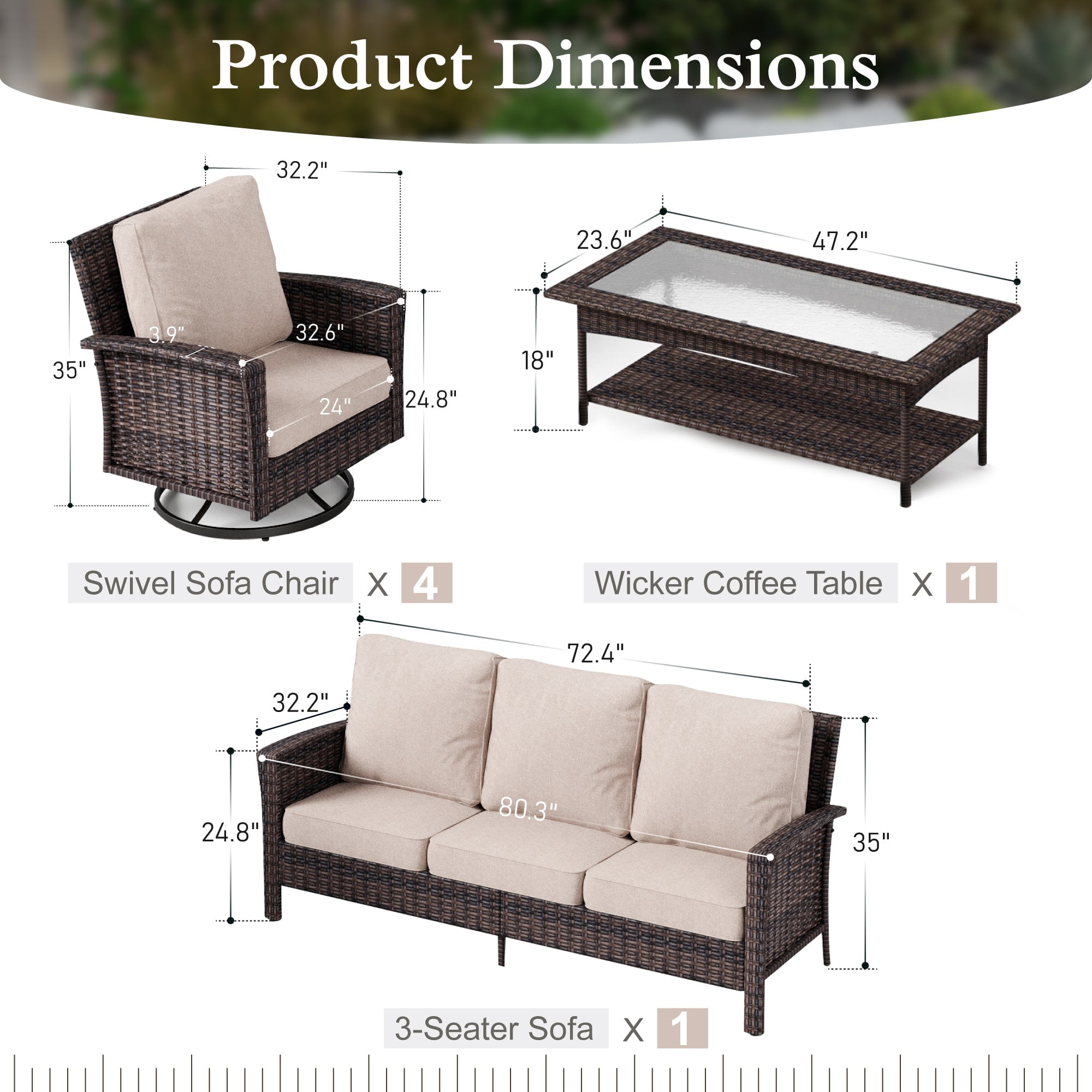 Sophia & William 6 Pieces Patio Furniture Set with Swivel Chairs 7-Seat Wicker Outdoor Conversation Set with 5.5" Thickened Cushions