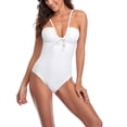 thumbnail image 1 of Traje de baño de una pieza Cuello en V Color puro Sin espalda Correa transpirable Traje de baño de mujer para playa Piscina Spa Baño Blanco L, 1 of 6