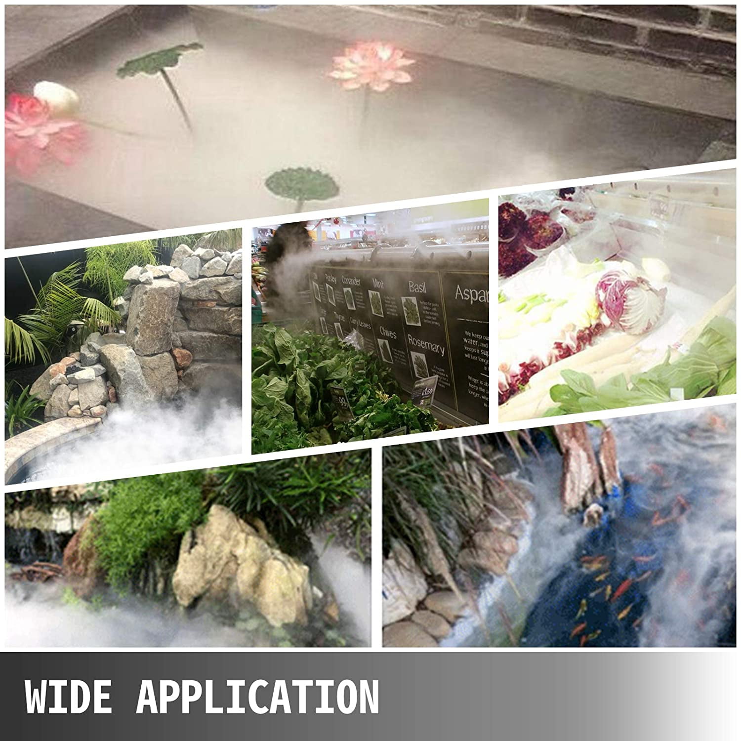 VEVOR Ultrasonic Mist Maker, 10 Head Stainless Steel Pond Mister Atomizer Fogger Humidifier with Water Fountain Power Supply Fogger